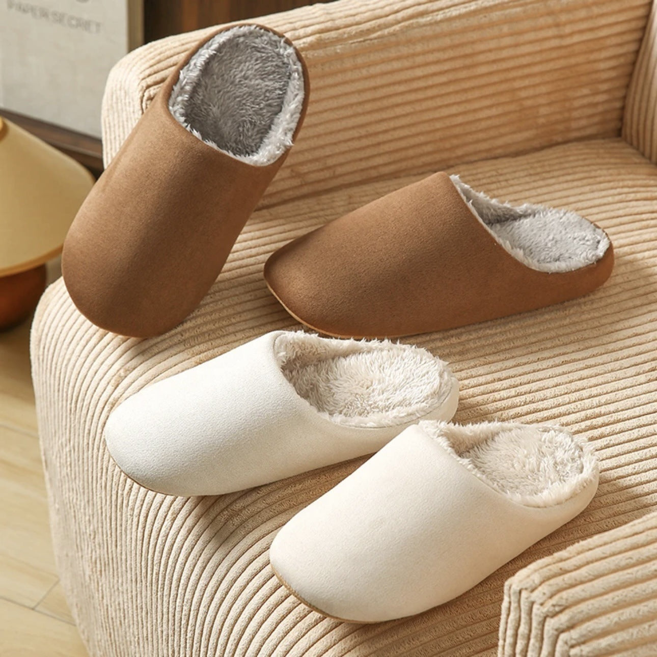 Home Wooden Floor Soft Bottom Deerskin Velvet Bottom Warm Couple Slippers