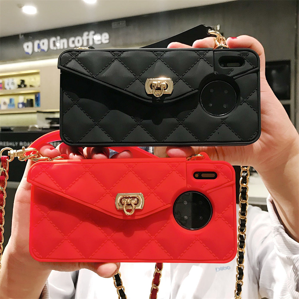 Fashionable Diagonal Chain Lanyard Silicone Phone Case