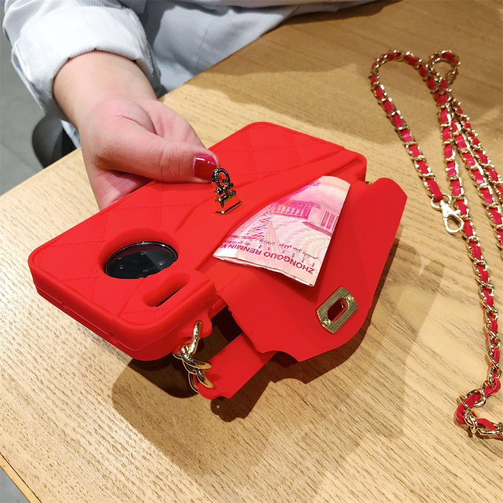 Fashionable Diagonal Chain Lanyard Silicone Phone Case