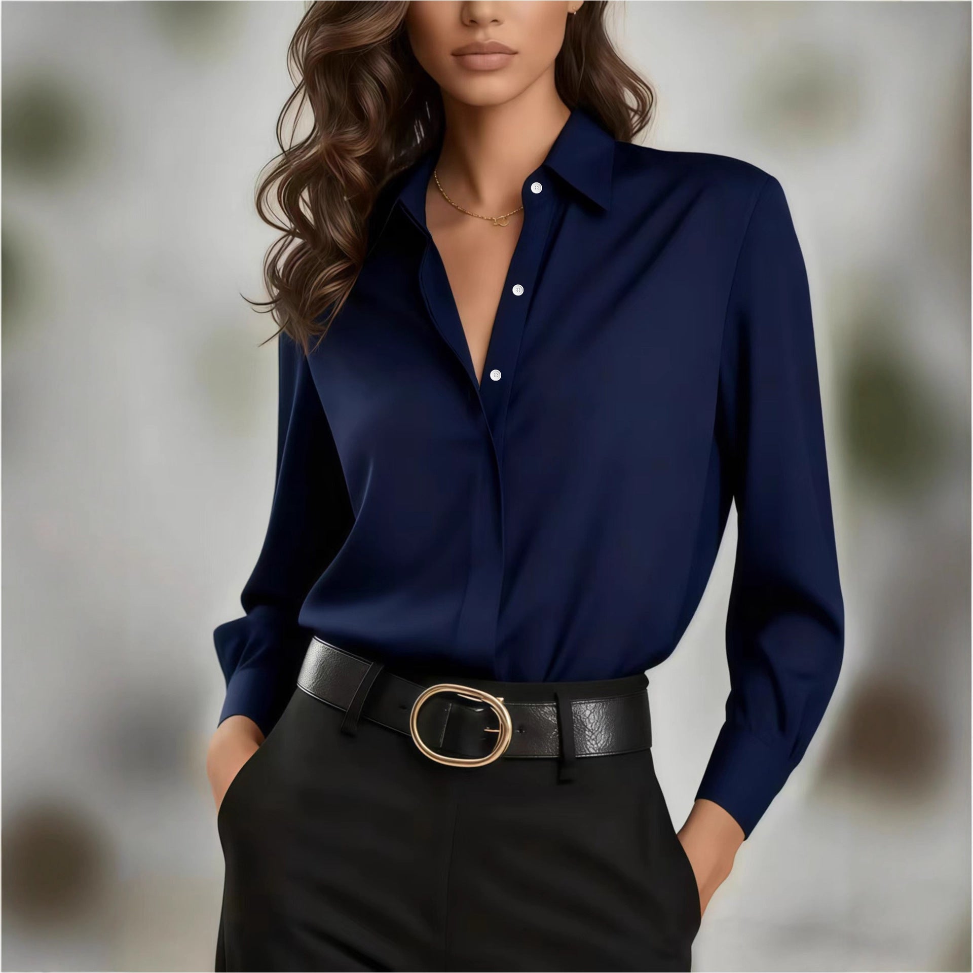 Women's Solid Color Loose Button Lapel Shirt