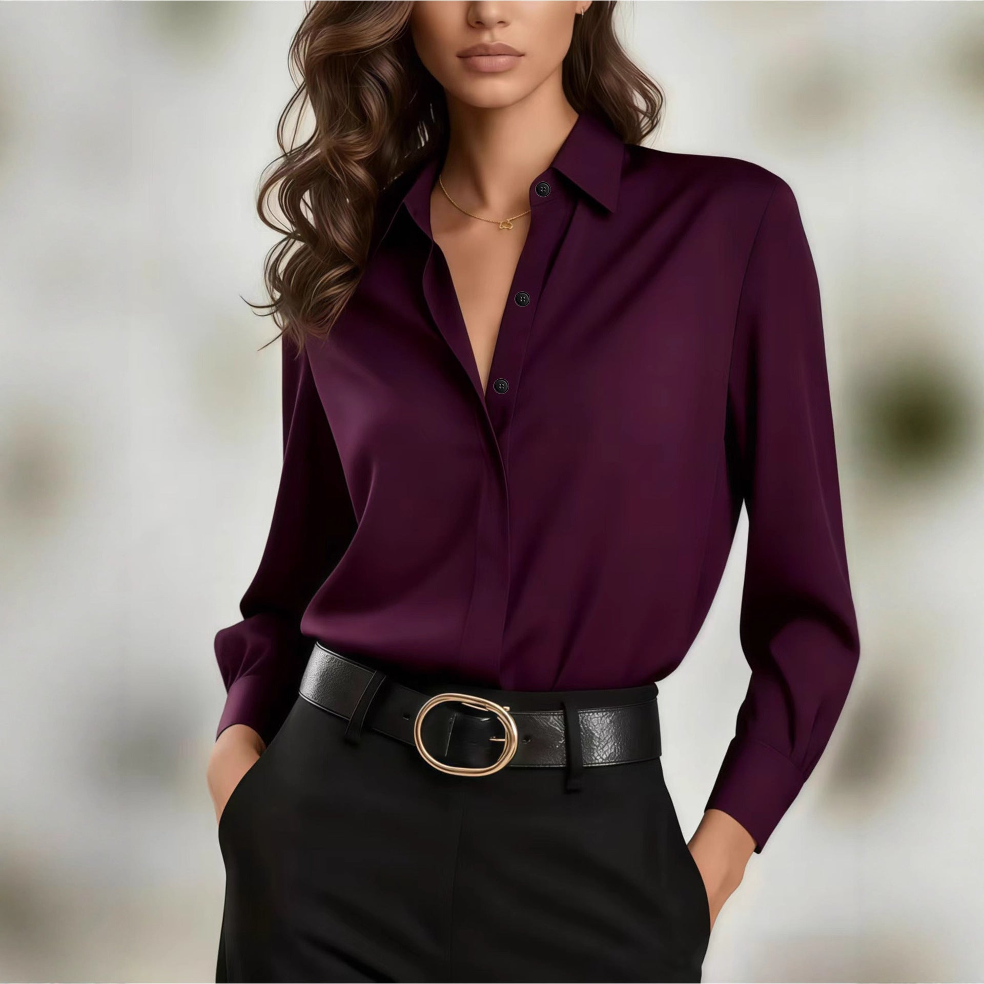Women's Solid Color Loose Button Lapel Shirt