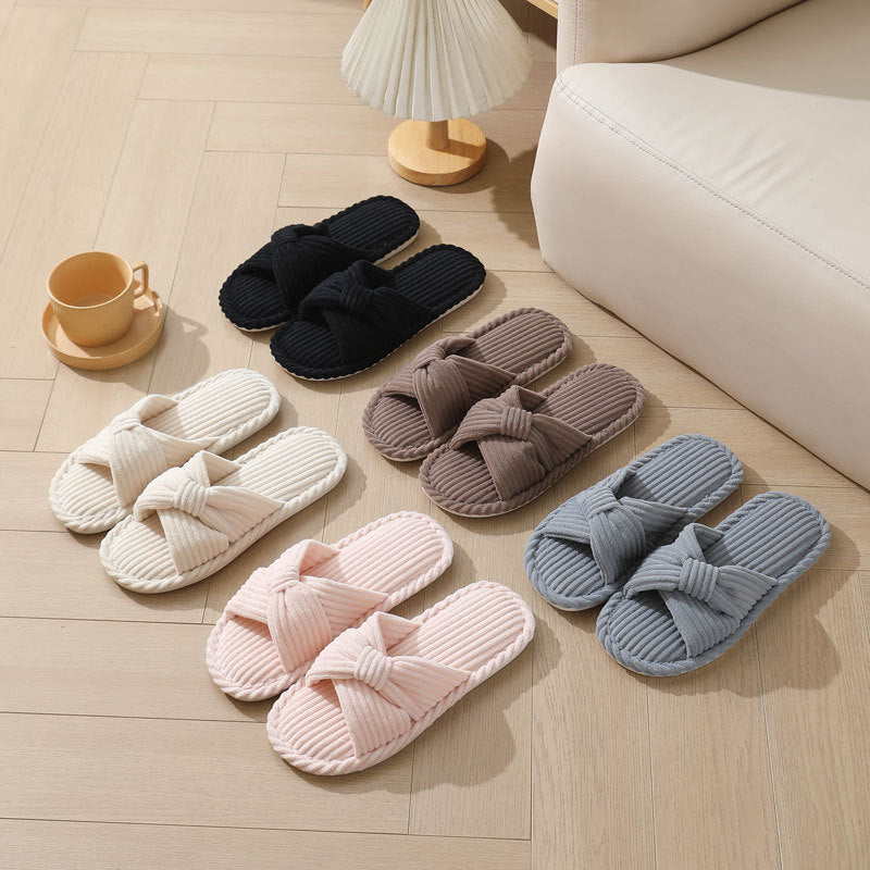 Corduroy Cross Cotton Slippers Home Warm Slippers