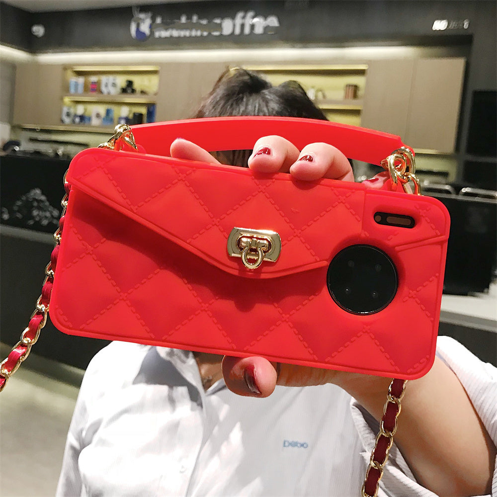 Fashionable Diagonal Chain Lanyard Silicone Phone Case