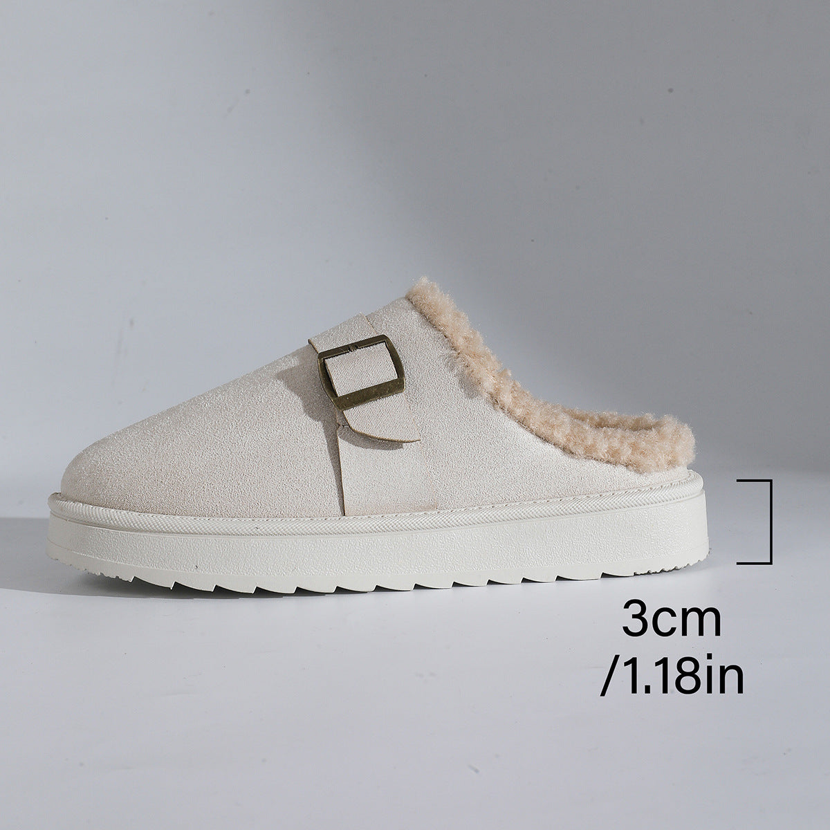 Thick Bottom Belt Buckle Fleece-lined Closed Toe Female Cotton Slippers