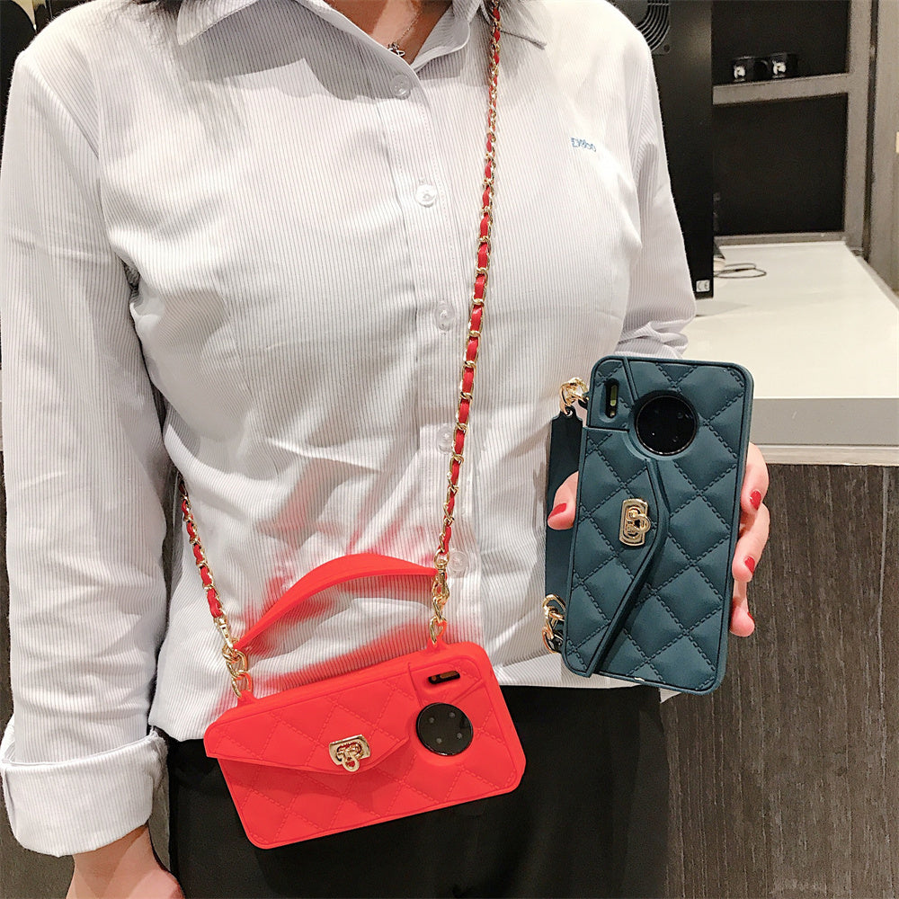 Fashionable Diagonal Chain Lanyard Silicone Phone Case