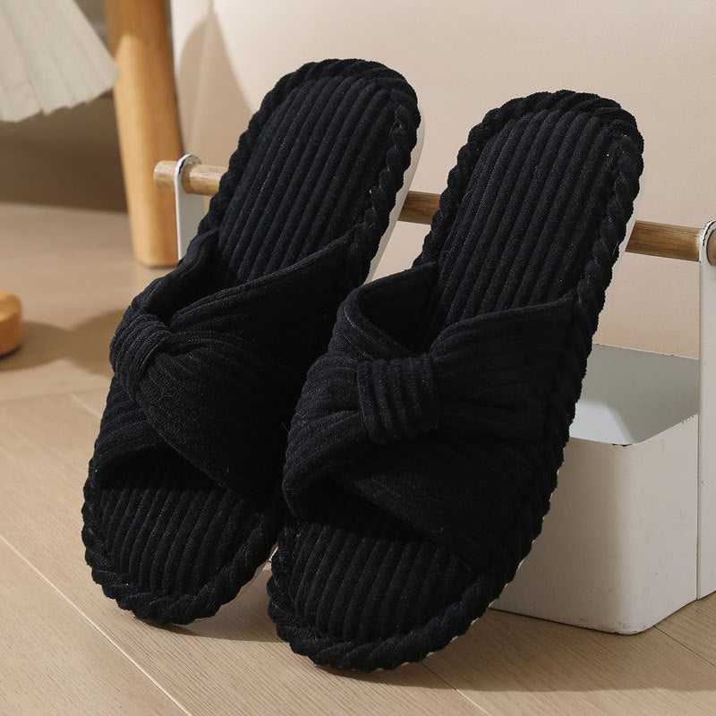 Corduroy Cross Cotton Slippers Home Warm Slippers