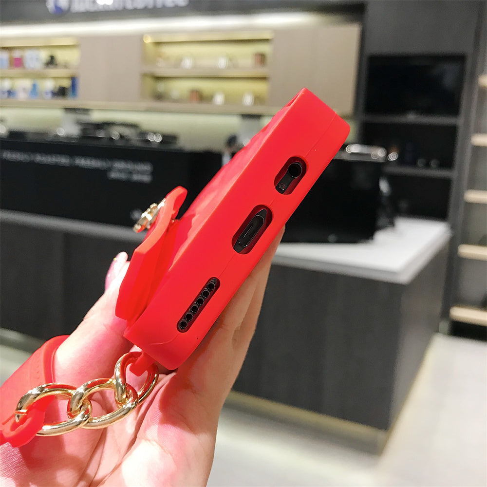 Fashionable Diagonal Chain Lanyard Silicone Phone Case