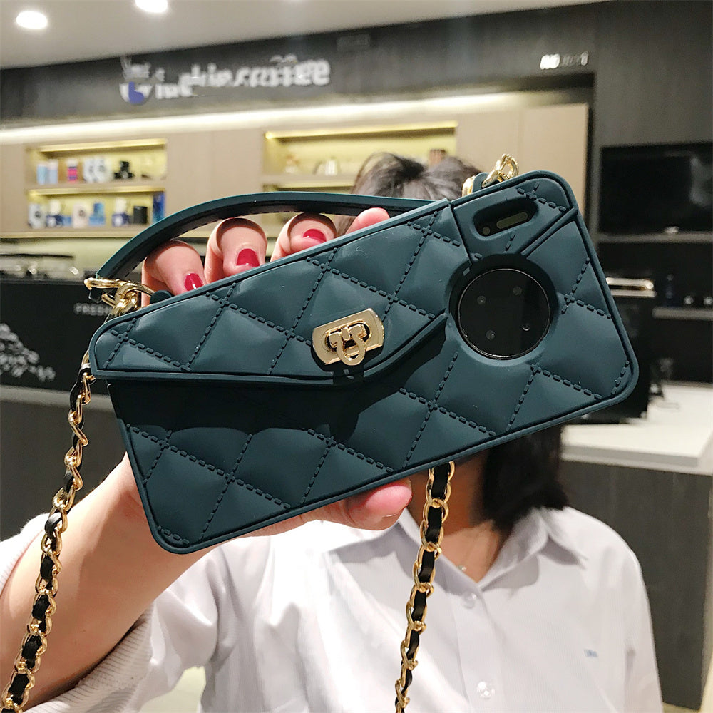 Fashionable Diagonal Chain Lanyard Silicone Phone Case